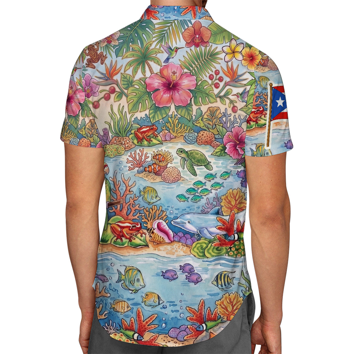 Puerto Rico Tropical Map Art Print Hawaiian Shirt