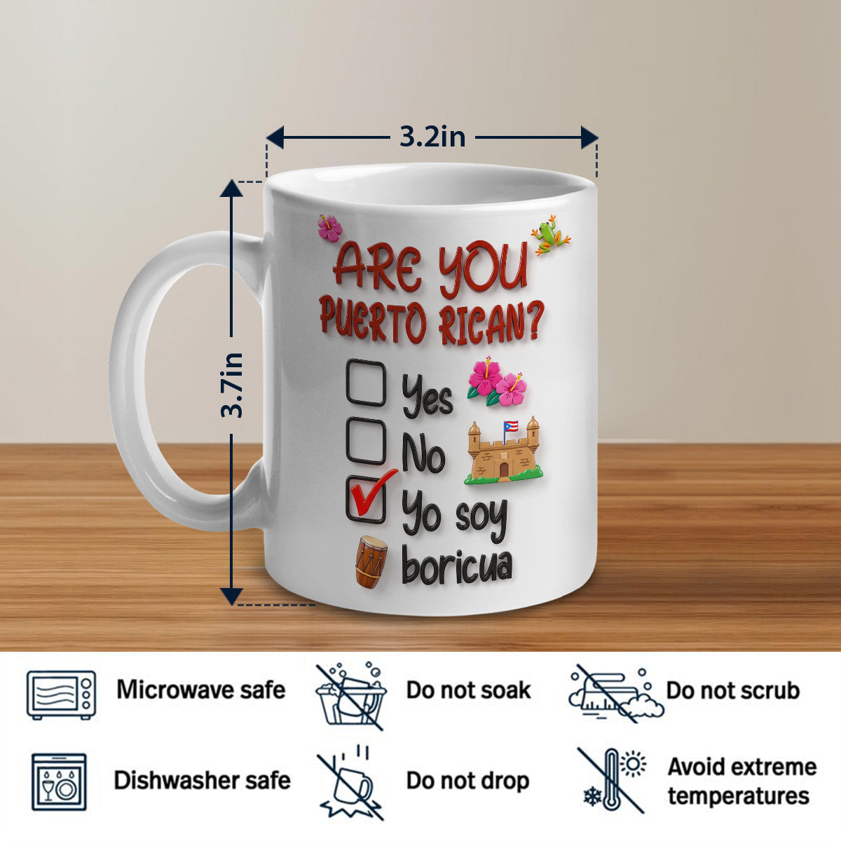 Are You Puerto Rican You Soy Boricua Mug With 2D Effect