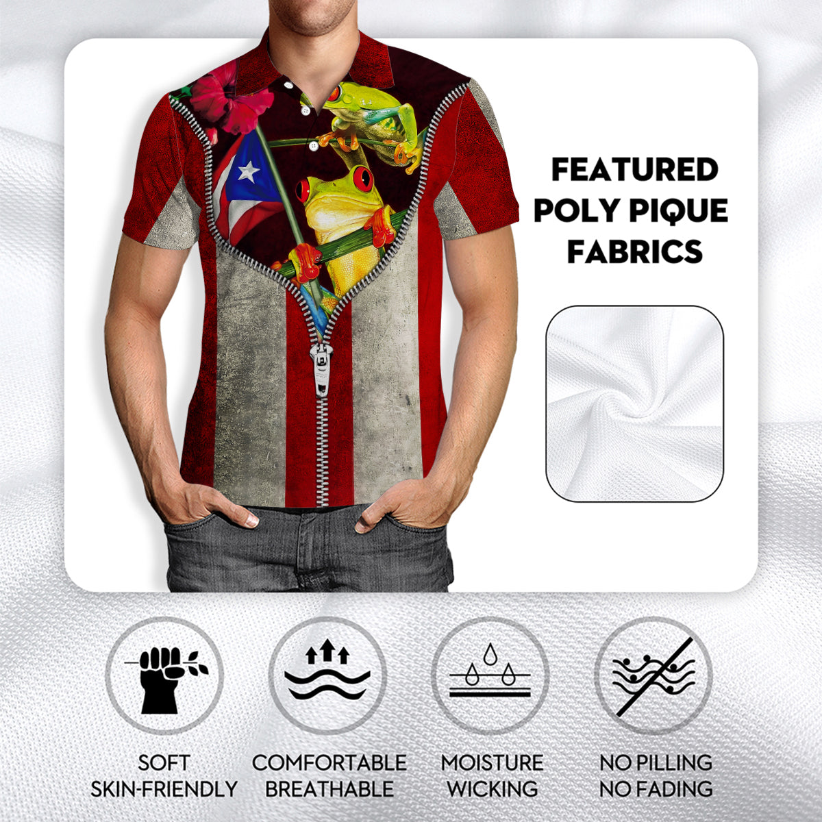 Puerto Rico Polo Shirt With Zipper Print