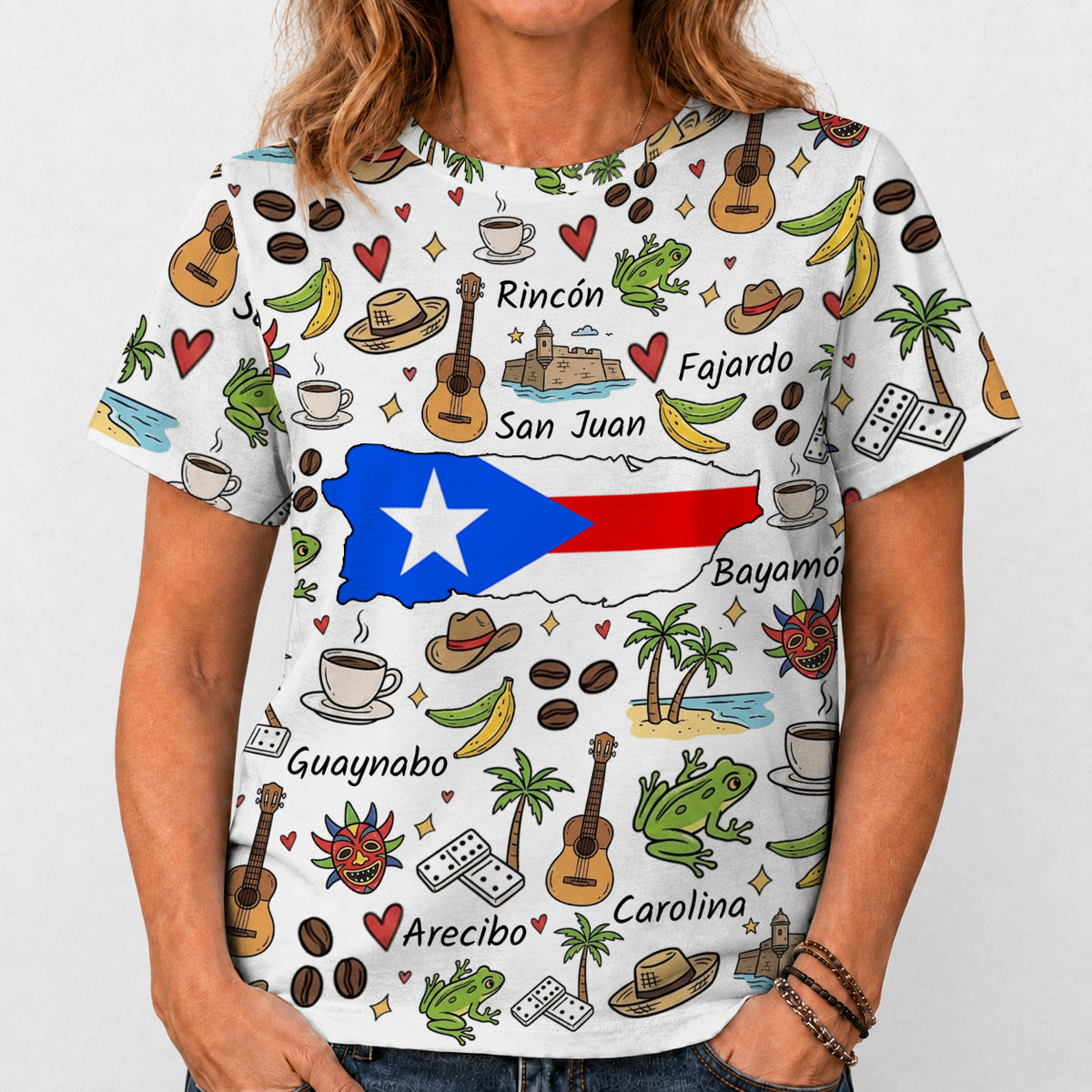 Puerto Rico T-shirt With Cultural Doodle Icon