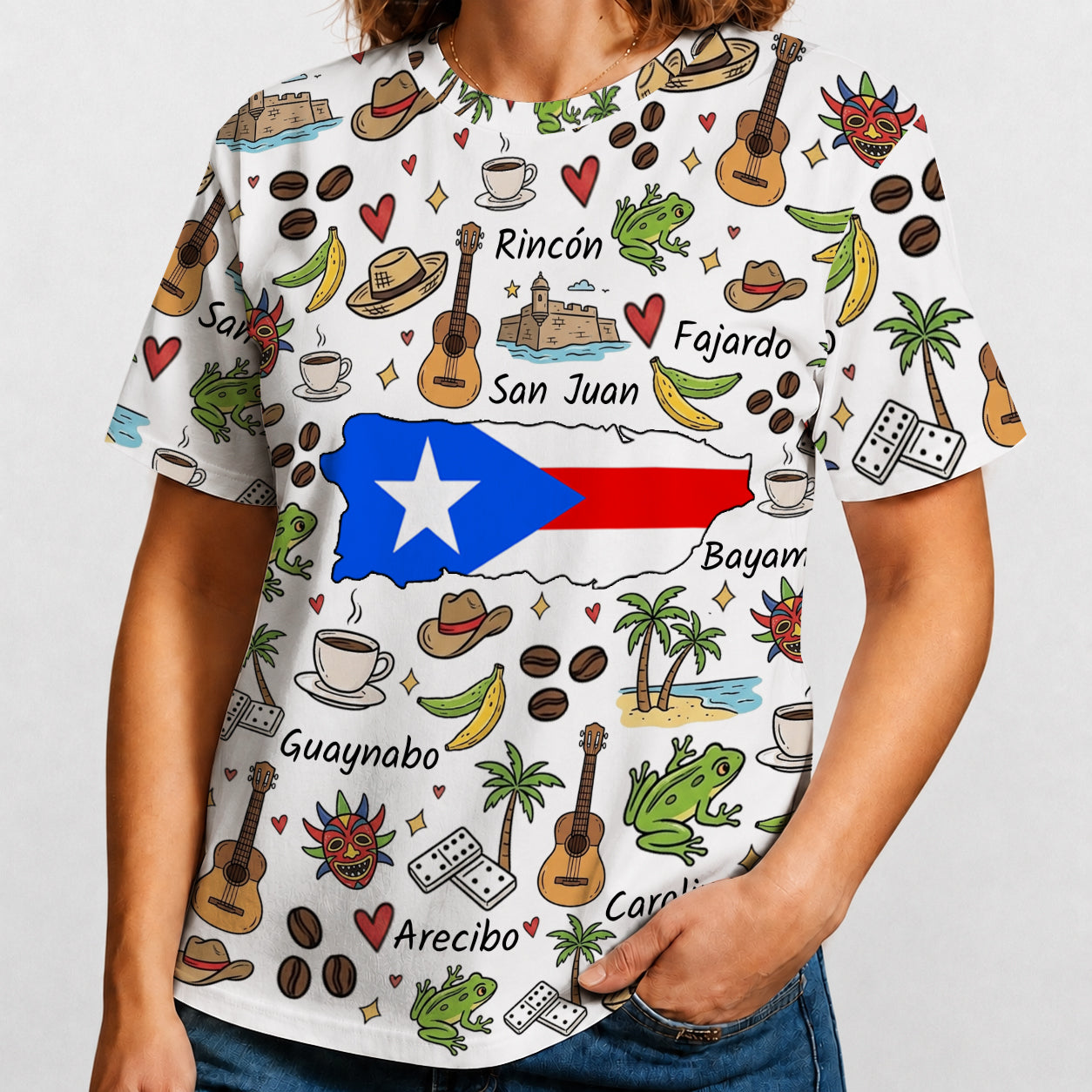 Puerto Rico T-shirt With Cultural Doodle Icon