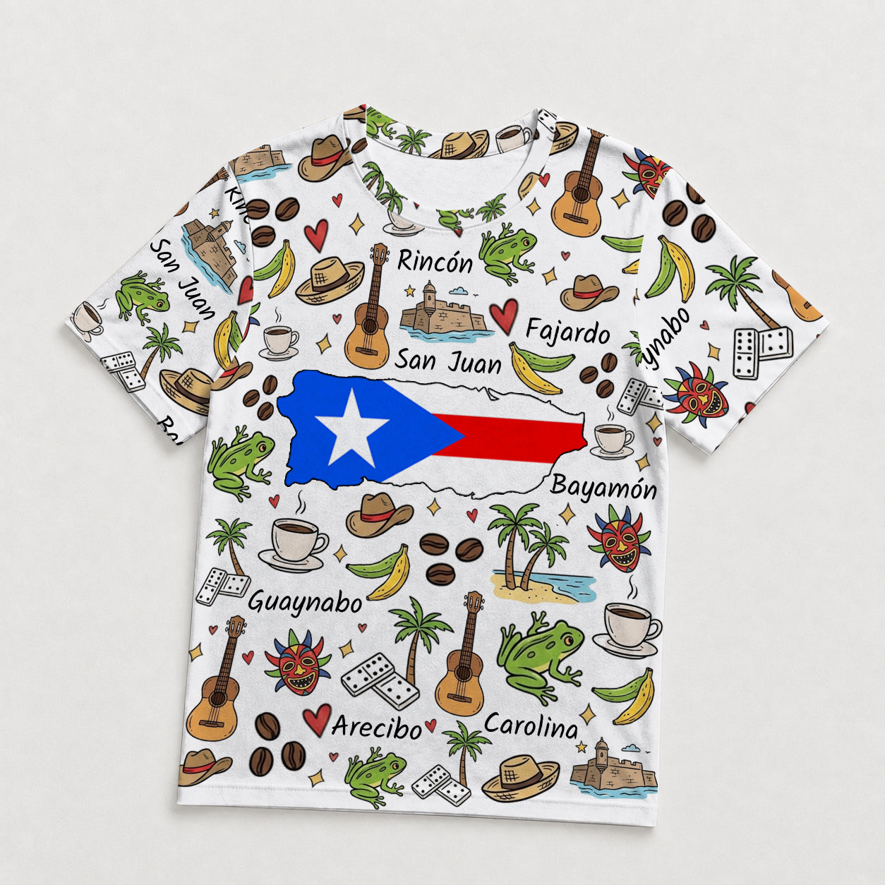 Puerto Rico T-shirt With Cultural Doodle Icon