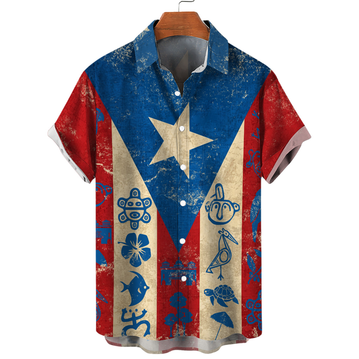 Puerto Rico Symbols Style Vintage Hawaiian Shirt