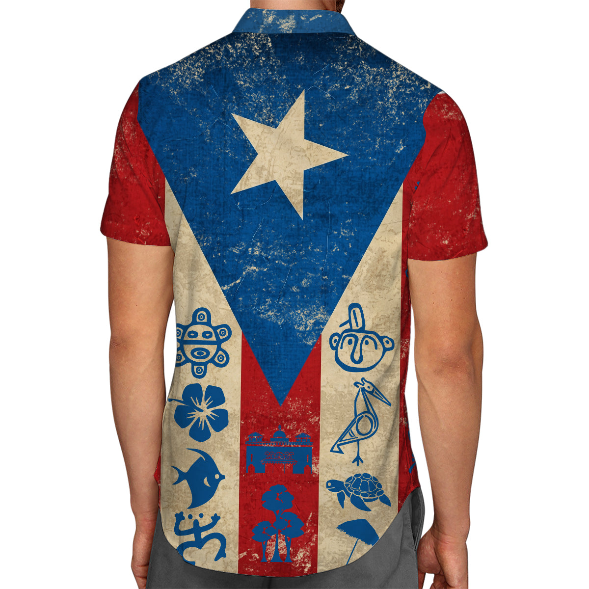 Puerto Rico Symbols Style Vintage Hawaiian Shirt