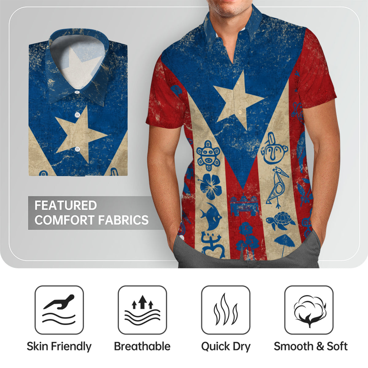 Puerto Rico Symbols Style Vintage Hawaiian Shirt
