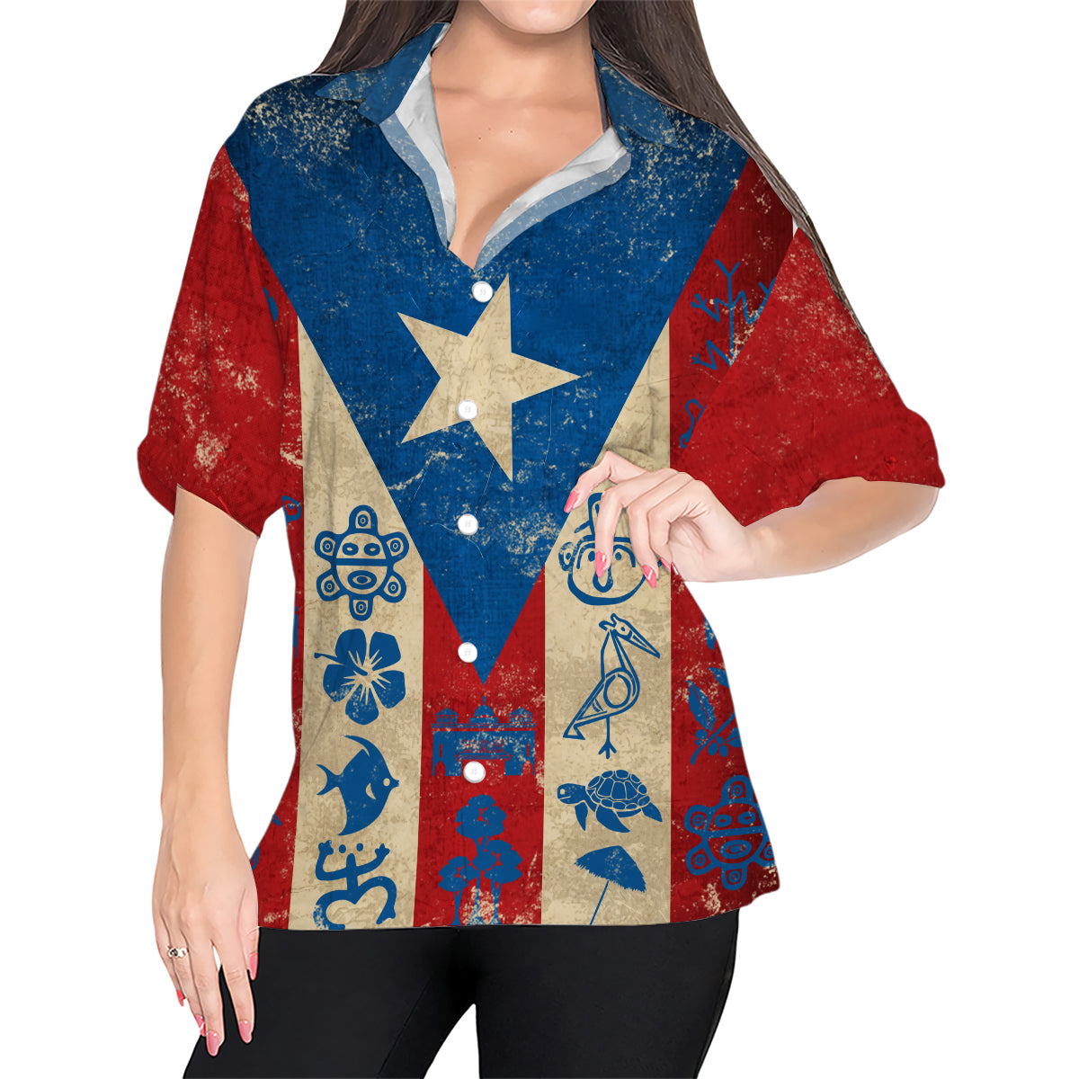 Puerto Rico Symbols Style Vintage Hawaiian Shirt