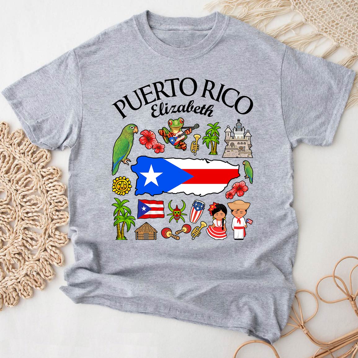 Customized Puerto Rico T-shirt With Symbols And Name