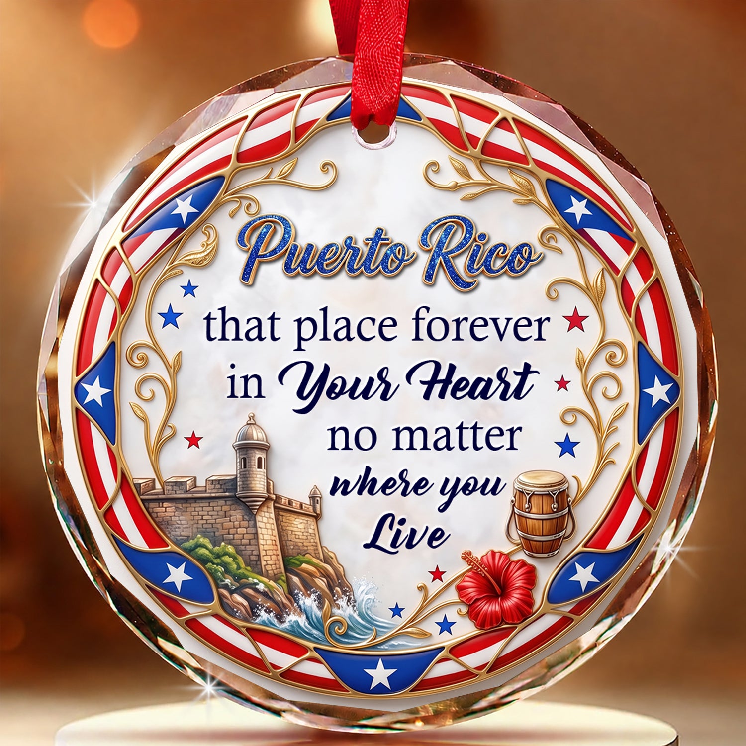 Puerto Rico That Place Forever In Your Heart 2D Print Circle Glass Ornament