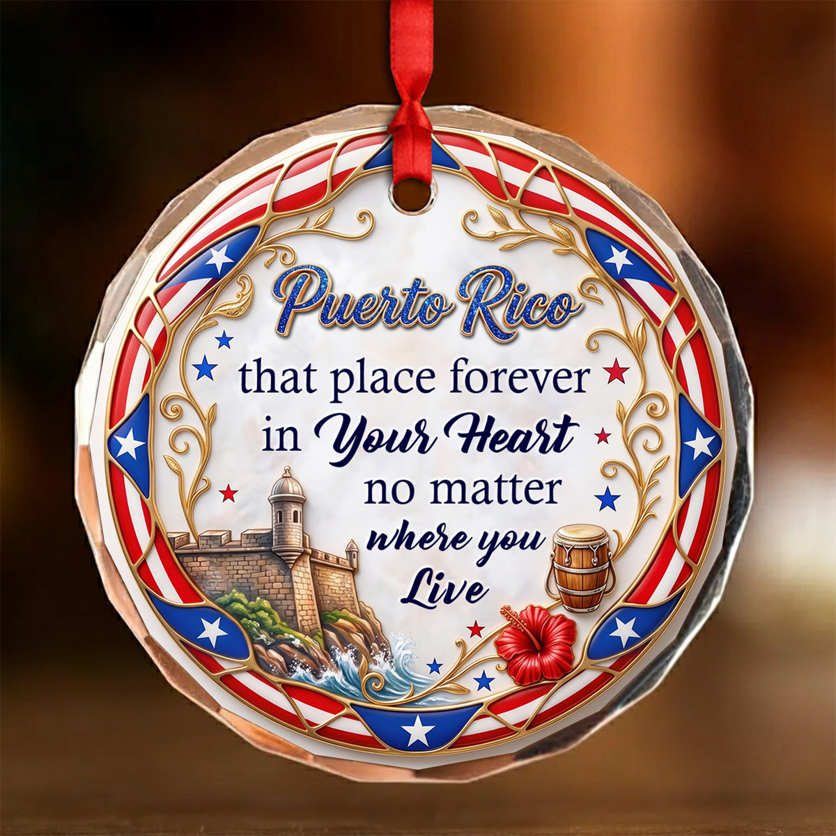 Puerto Rico That Place Forever In Your Heart 2D Print Circle Glass Ornament