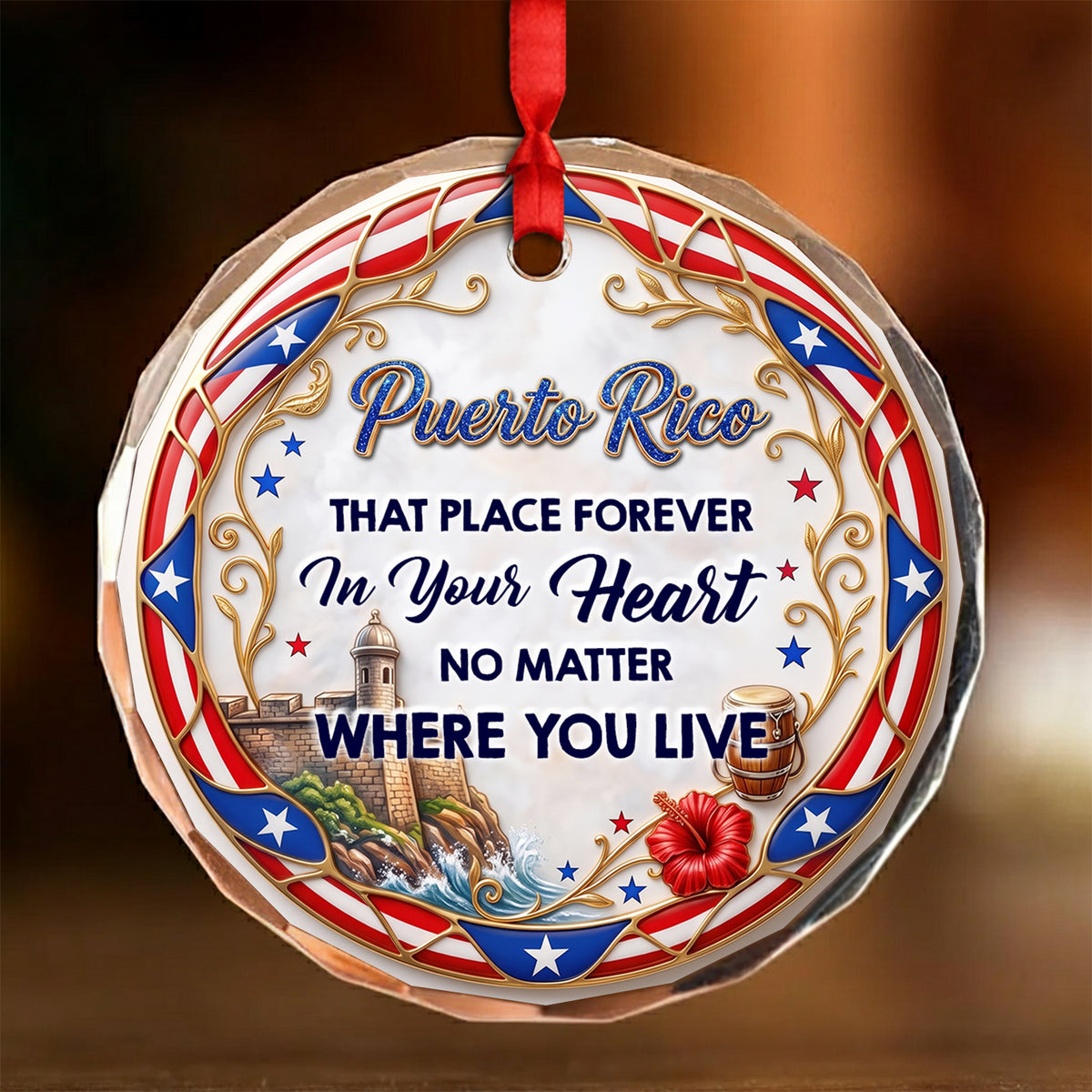 Puerto Rico That Place Forever In Your Heart 2D Print Circle Glass Ornament