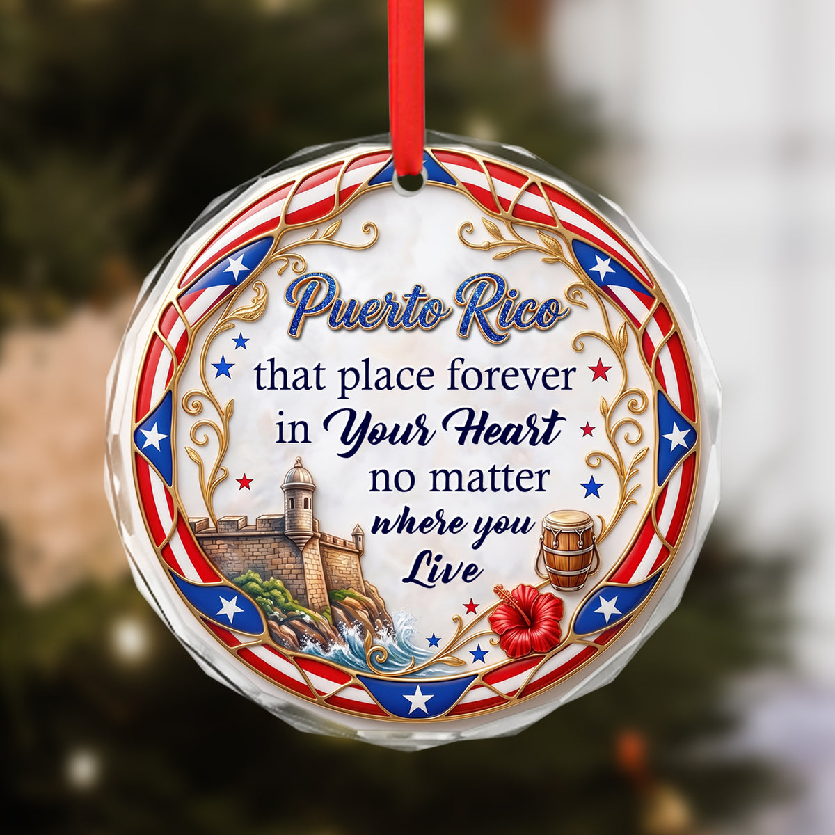 Puerto Rico That Place Forever In Your Heart 2D Print Circle Glass Ornament