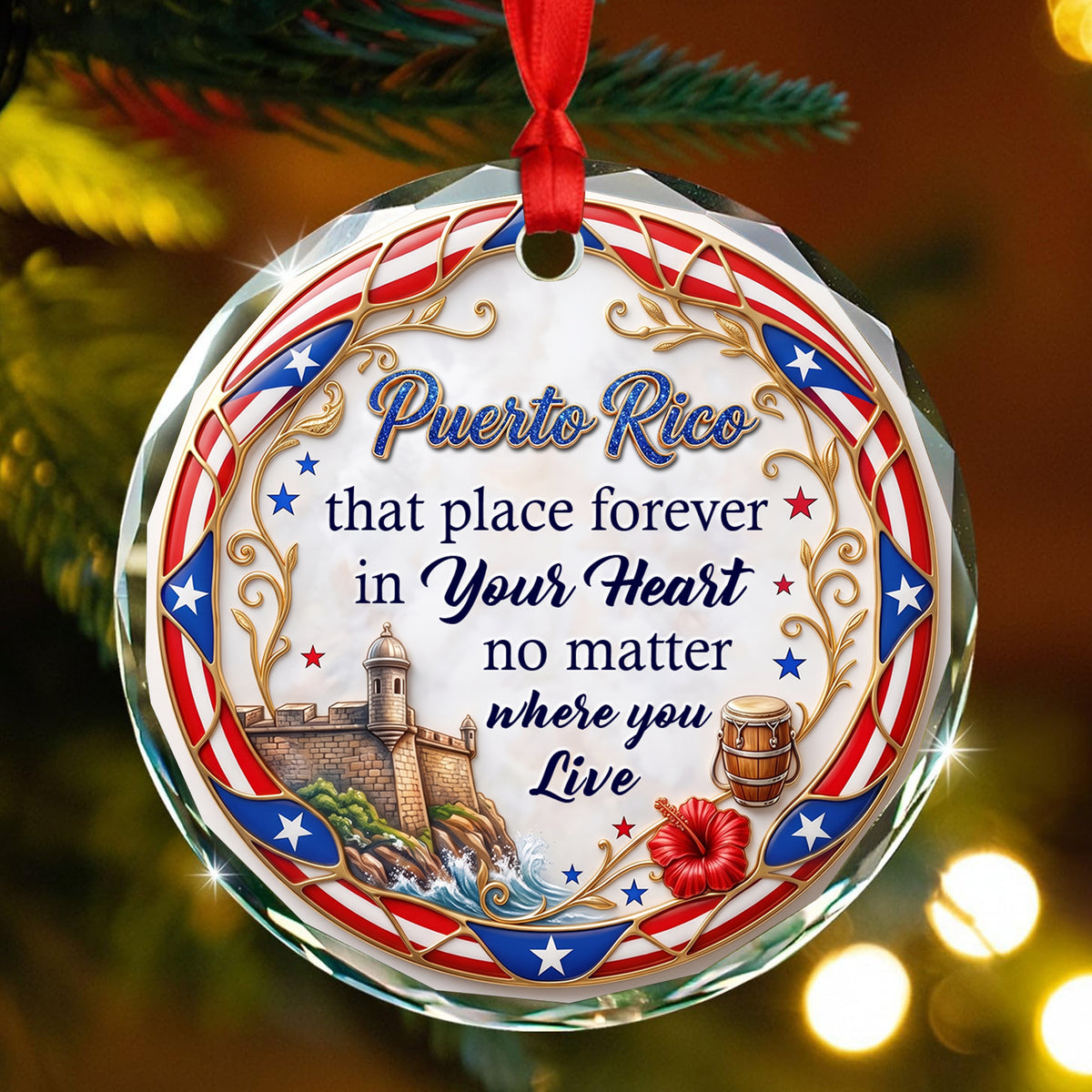 Puerto Rico That Place Forever In Your Heart 2D Print Circle Glass Ornament