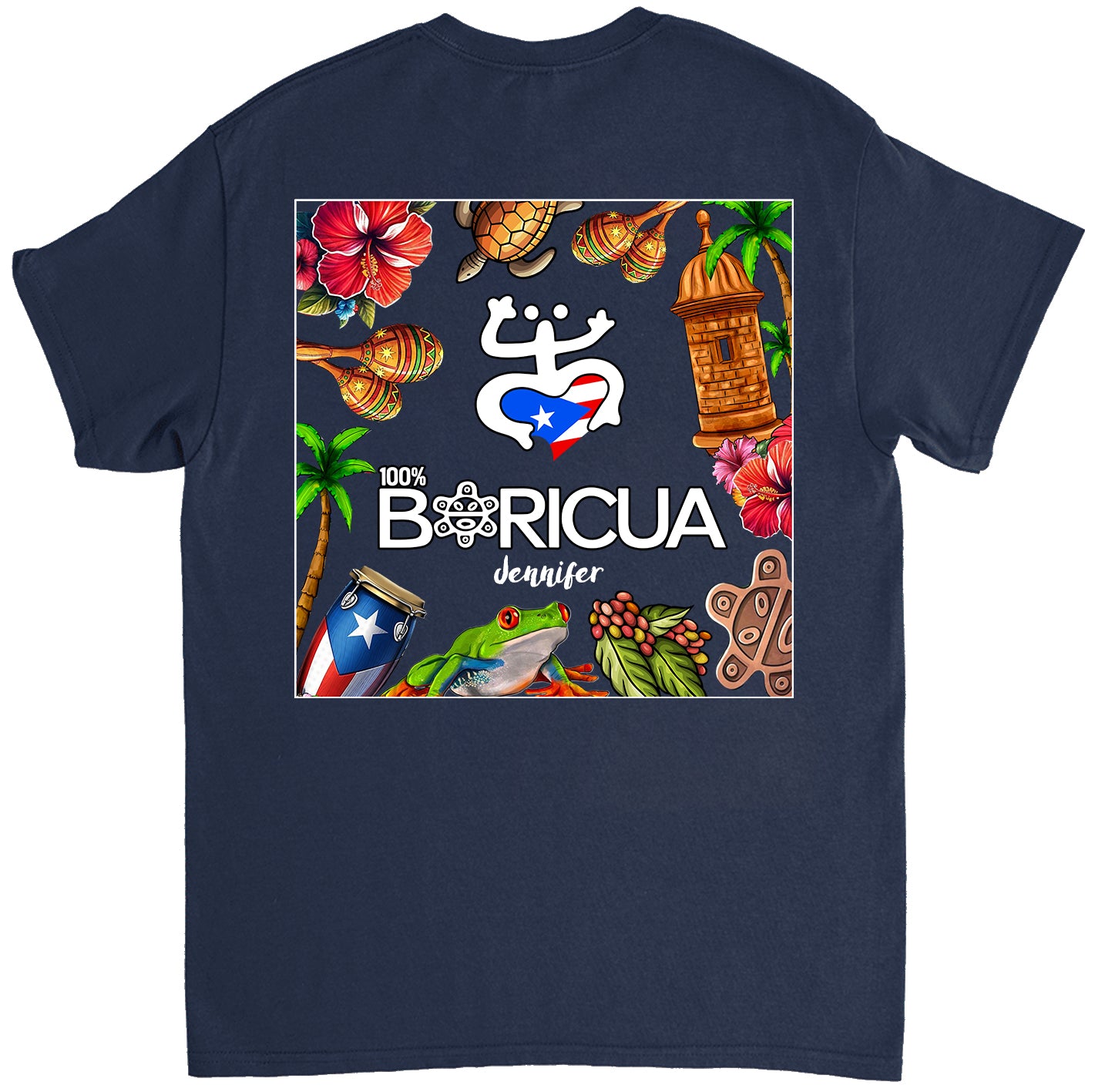 100% Boricua Puerto Rico T-shirt Custom Your Name