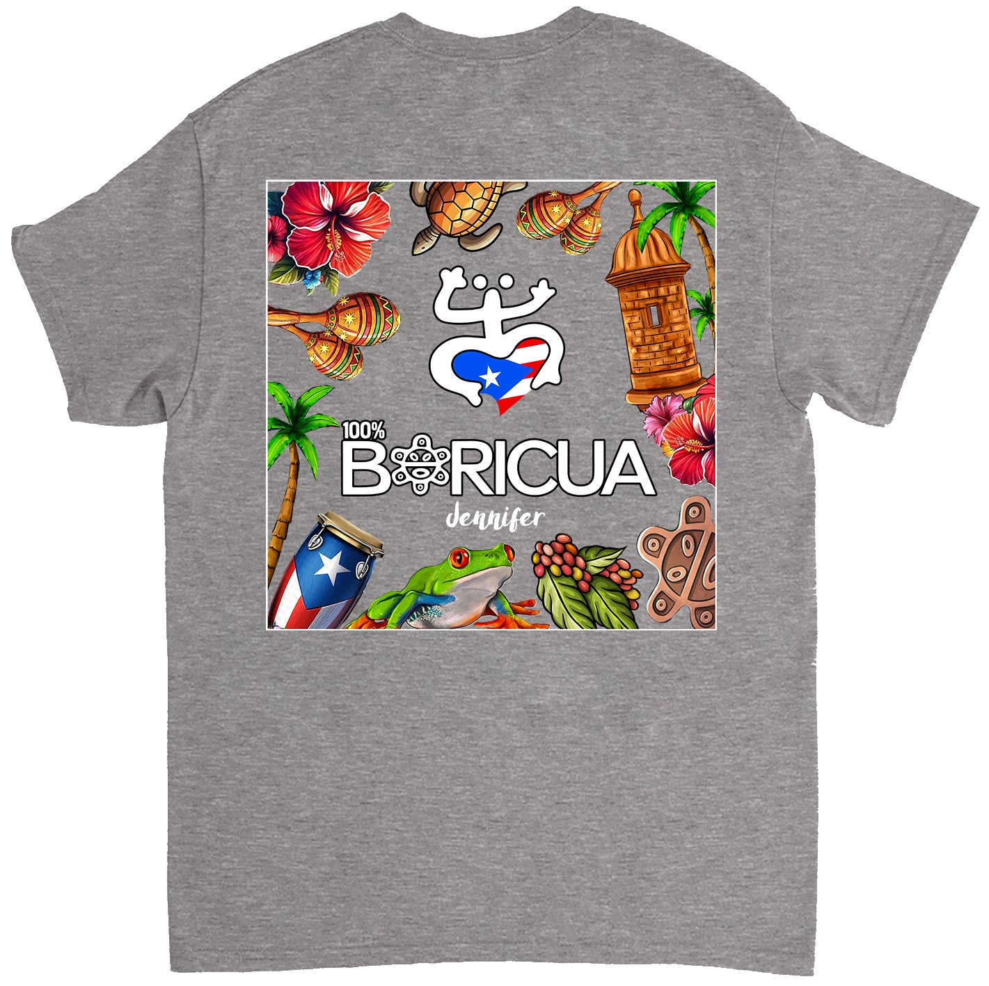 100% Boricua Puerto Rico T-shirt Custom Your Name