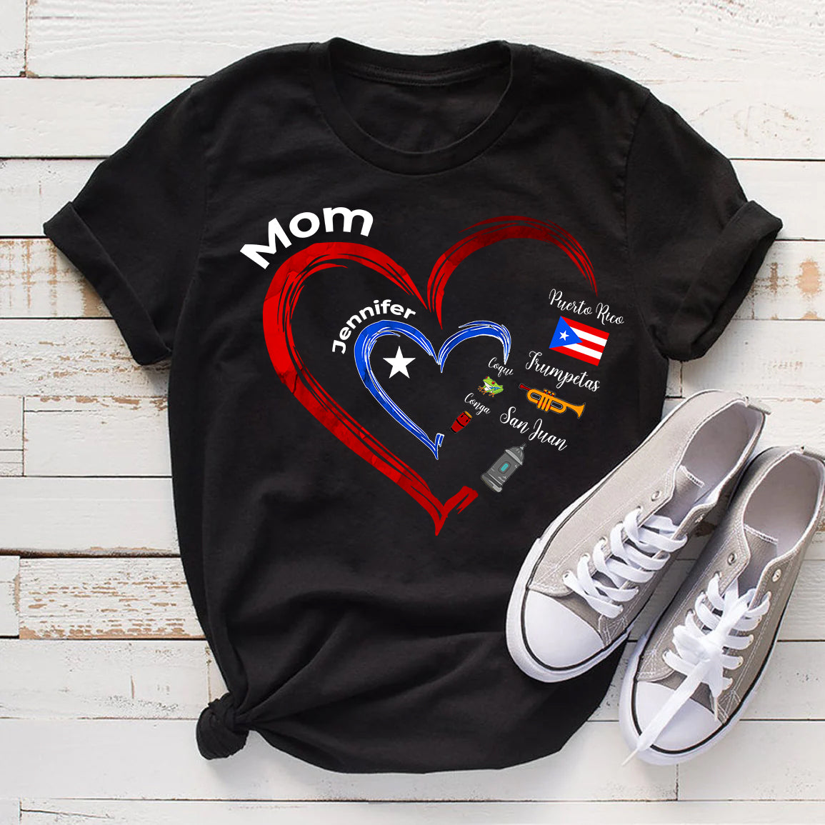 Custom Puerto Rico Heart And Symbols For Puerto Rican Mom