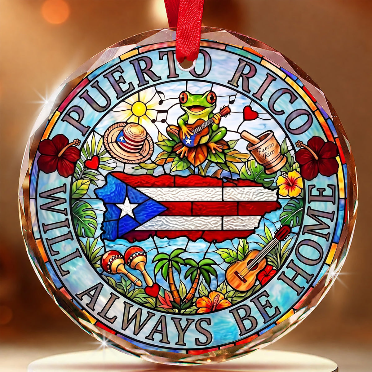Puerto Rico Will Always Be Home Glass Ornament With Stained Glass