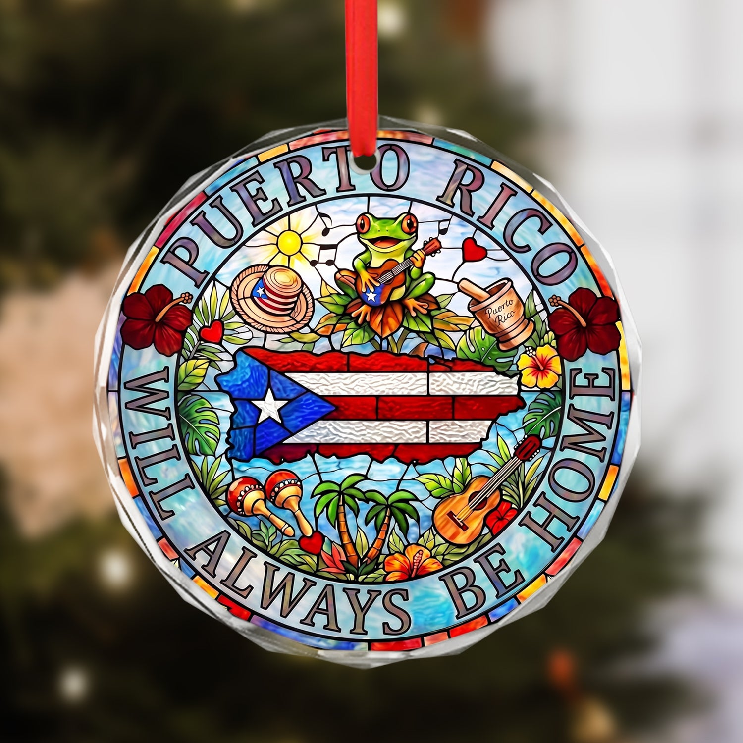 Puerto Rico Will Always Be Home Glass Ornament With Stained Glass