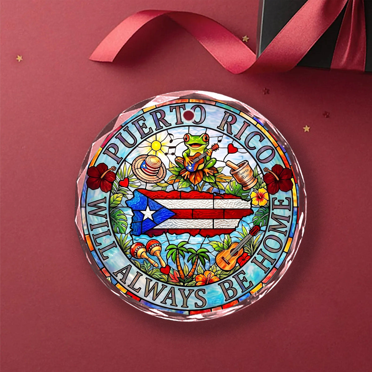 Puerto Rico Will Always Be Home Glass Ornament With Stained Glass