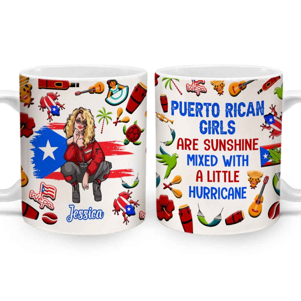 Puerto Rican Girl Personalized Mug With Flag Symbols