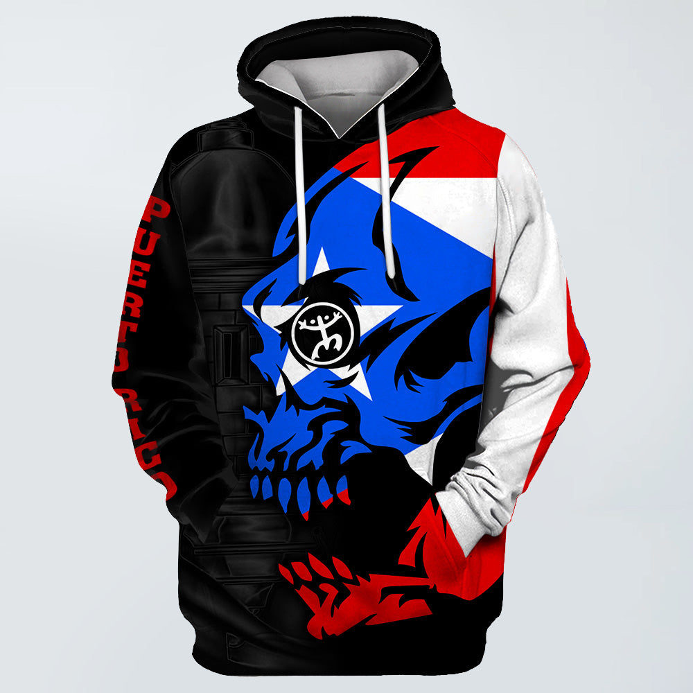 Puerto Rico Men 3D Hoodie Flag Skull Custom Your Name