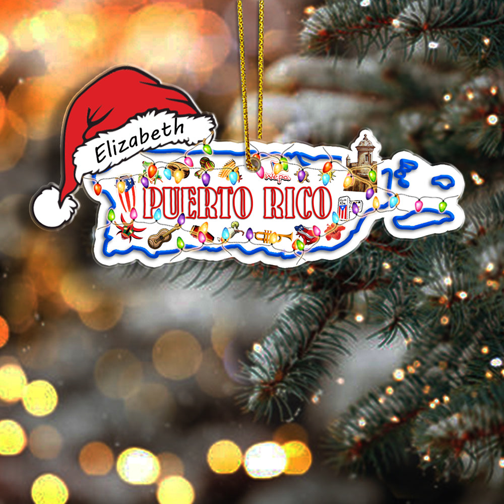 Puerto Rico Shape Map Christmas Acrylic Ornament