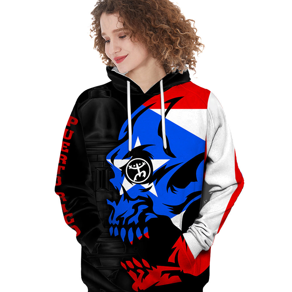 Puerto Rico Men 3D Hoodie Flag Skull Custom Your Name