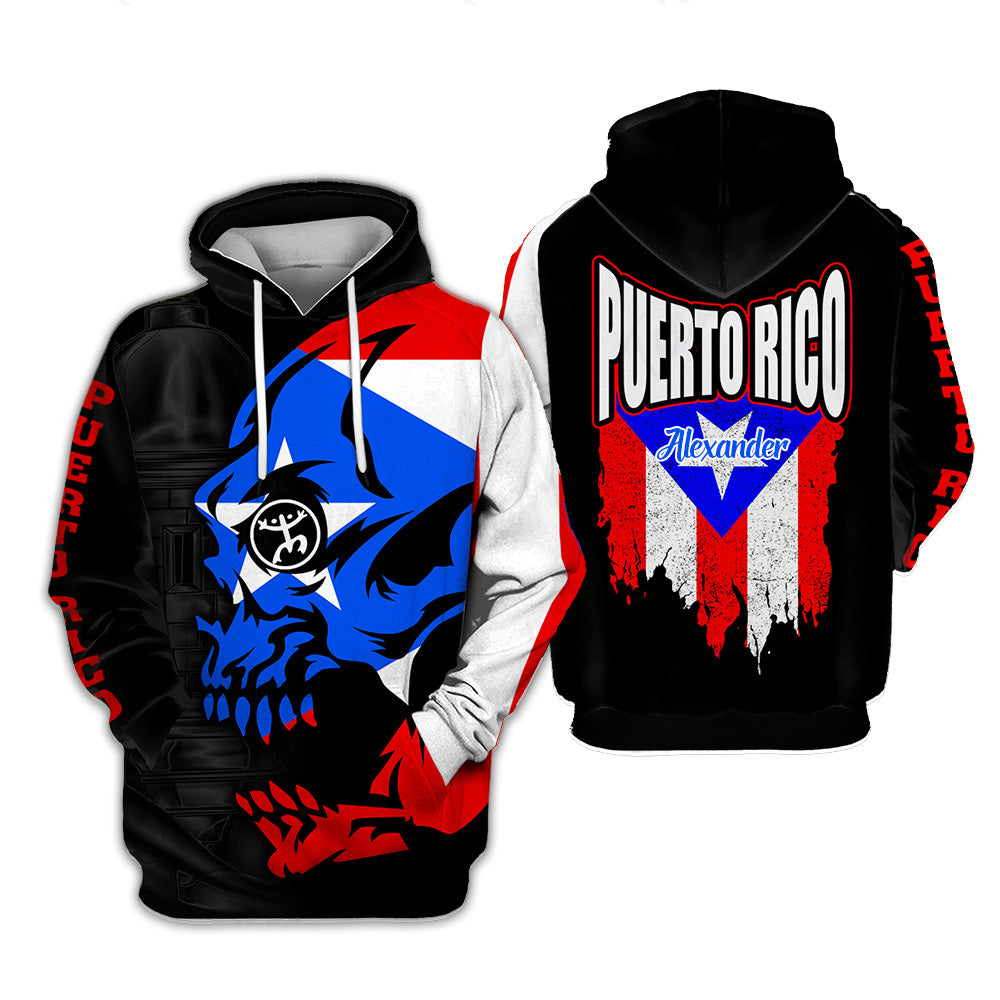 Puerto Rico Men 3D Hoodie Flag Skull Custom Your Name