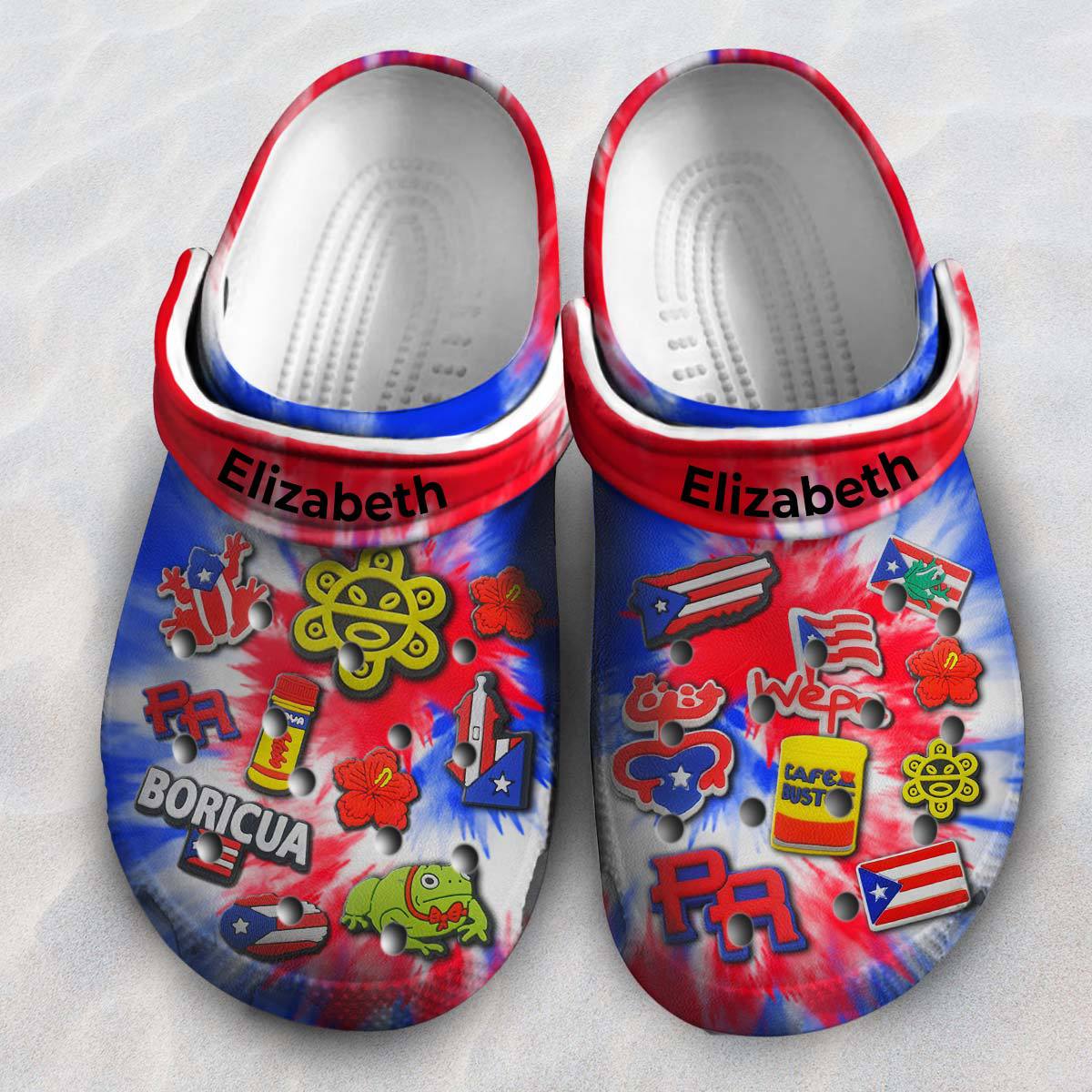 Puerto Rico  Personalized Clogs Shoes With Symbols Tie Dye
