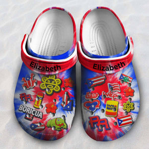 Puerto Rico  Personalized Clogs Shoes With Symbols Tie Dye