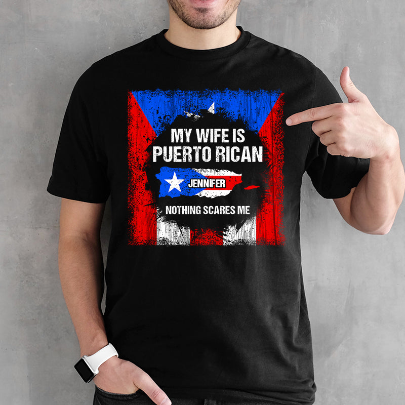 Custom My Wife Is Puerto Rican T-shirt With Flag