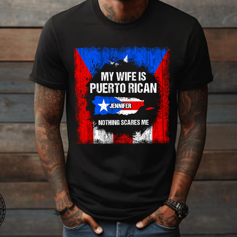 Custom My Wife Is Puerto Rican T-shirt With Flag