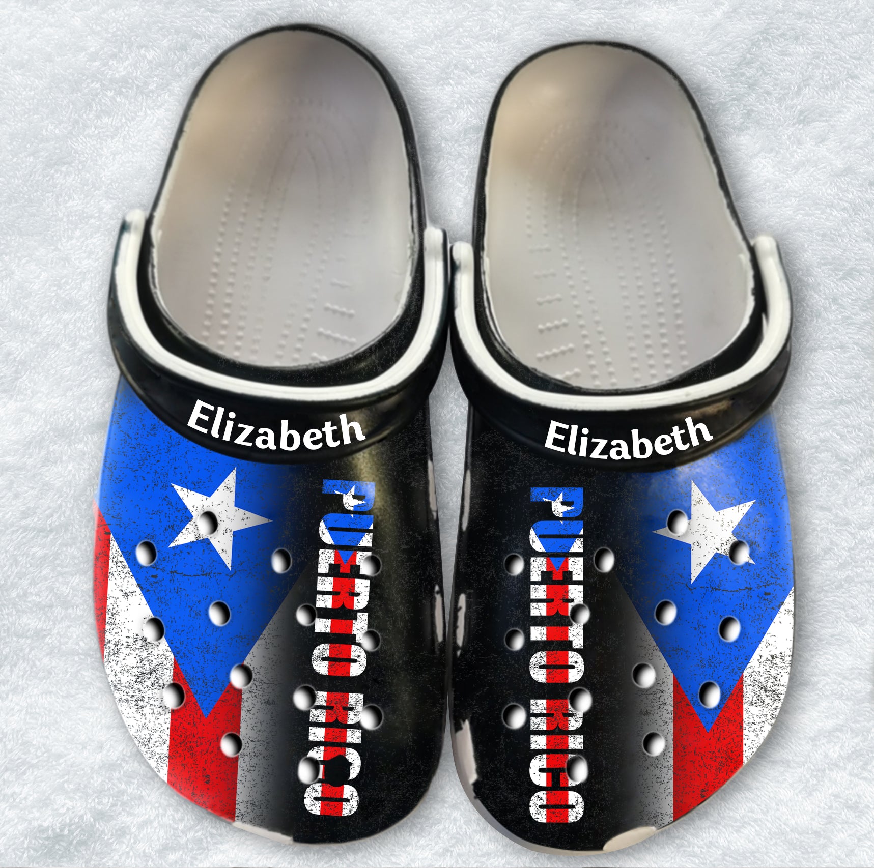 Puerto Rico Personalized Clogs Shoes With A Half Flag