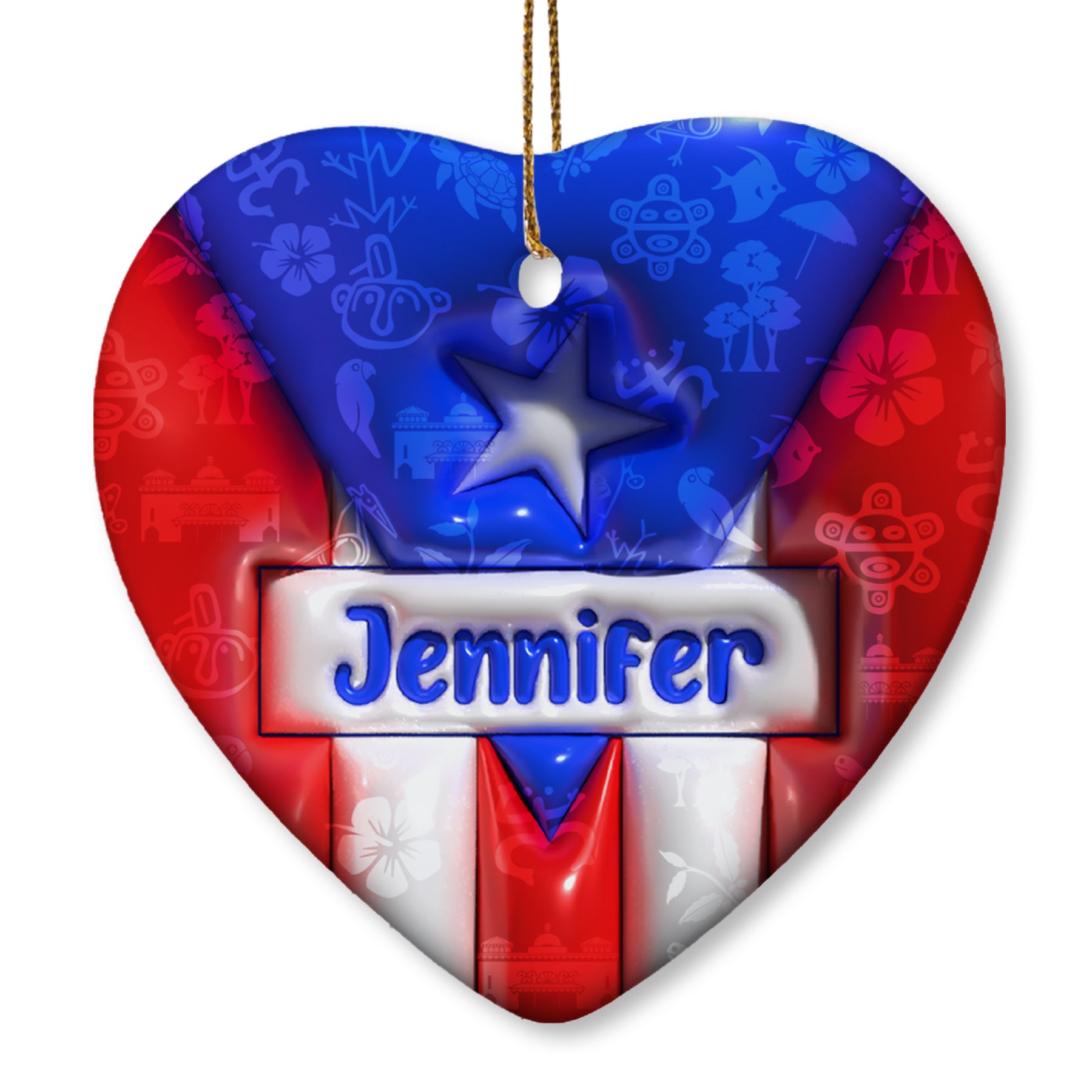 Custom Puerto Rico Puerto Rican Heart Ornament With Symbols