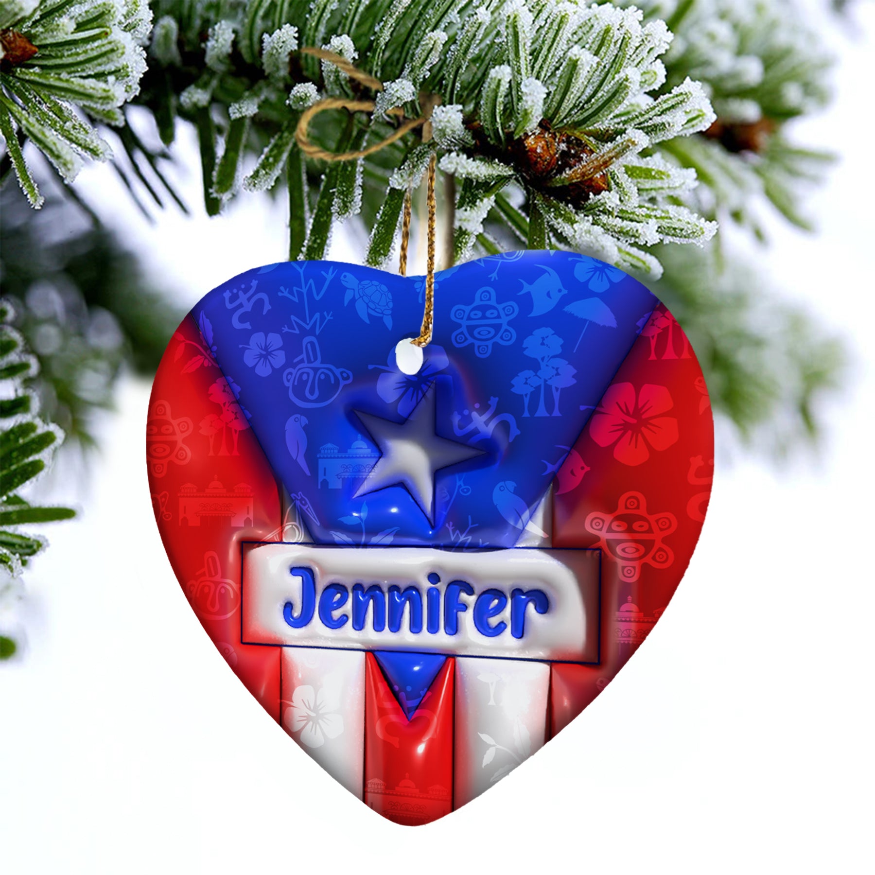 Custom Puerto Rico Puerto Rican Heart Ornament With Symbols