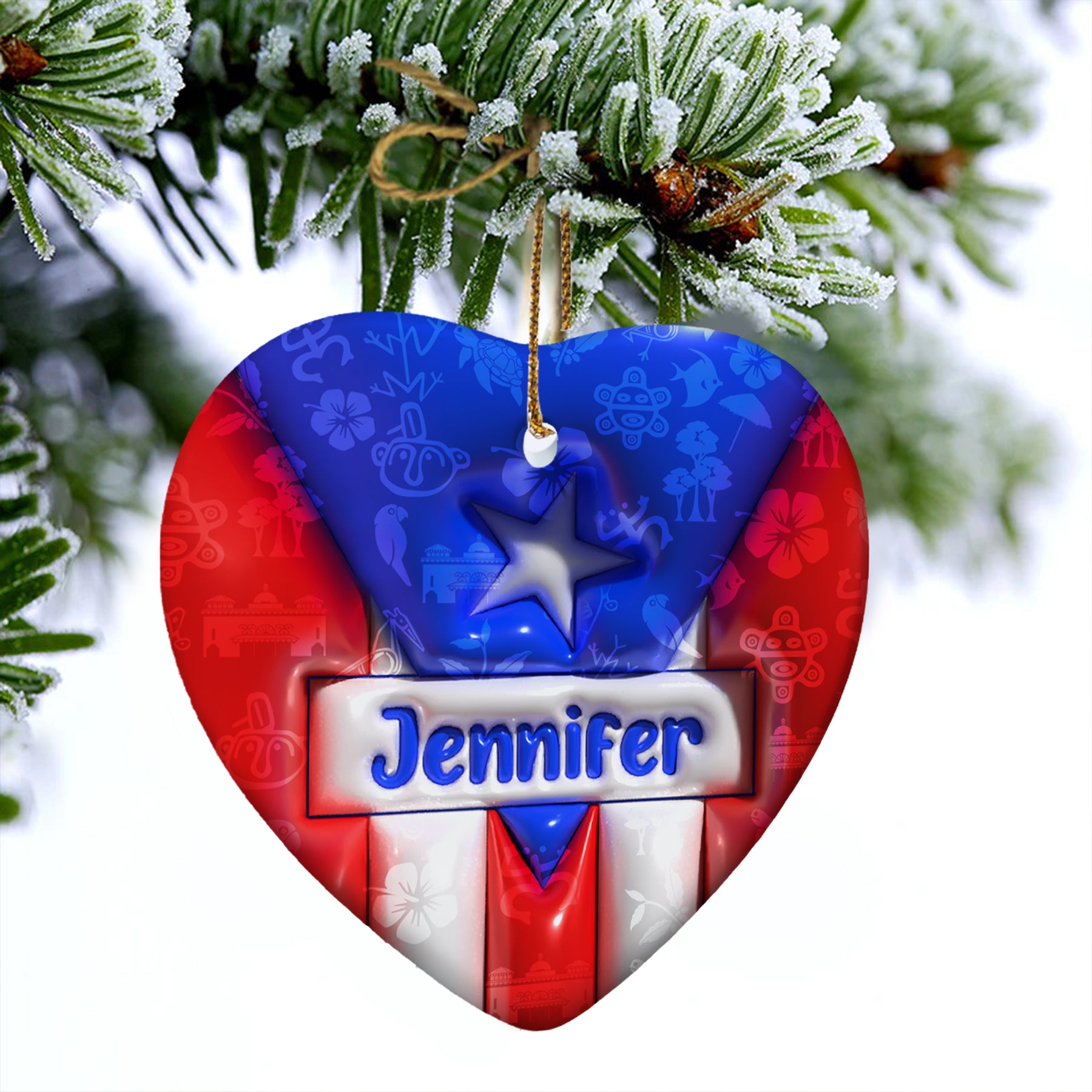Custom Puerto Rico Puerto Rican Heart Ornament With Symbols