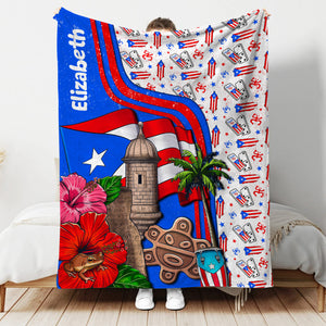 Puerto Rico Personalized Blanket With Puerto Rico Flag Frog Palm Trees 