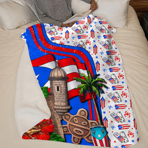 Puerto Rico Personalized Blanket With Puerto Rico Flag Frog Palm Trees 