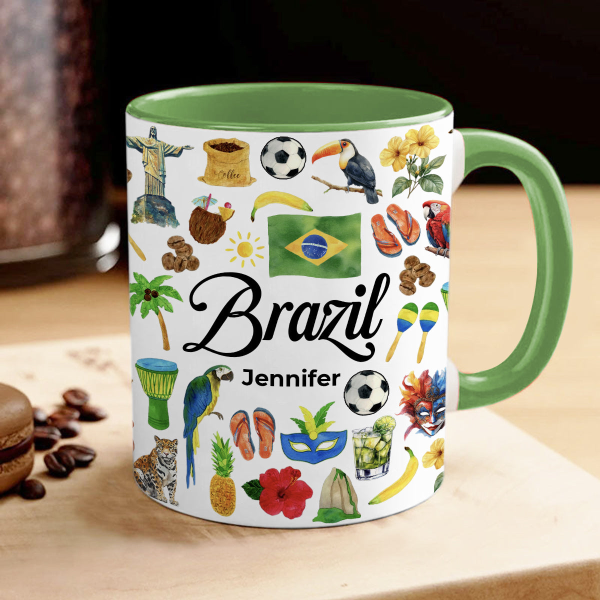 Custom Brazil Accent Mug With Water Symbols, Name