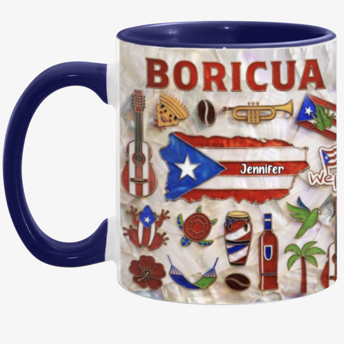 Personalized Puerto Rico Map 2D Printed Coffee Mug Cup, Custom Name Puerto Rico Gifts Souvenirs