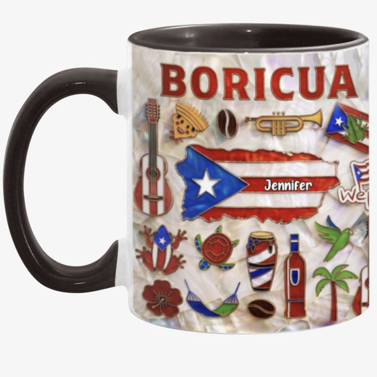 Personalized Puerto Rico Map 2D Printed Coffee Mug Cup, Custom Name Puerto Rico Gifts Souvenirs