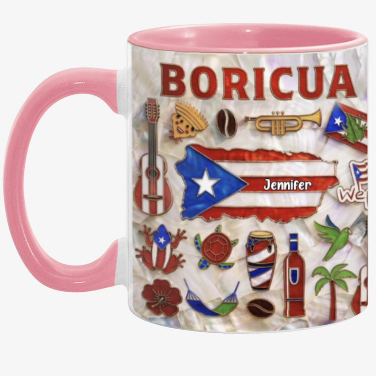 Personalized Puerto Rico Map 2D Printed Coffee Mug Cup, Custom Name Puerto Rico Gifts Souvenirs