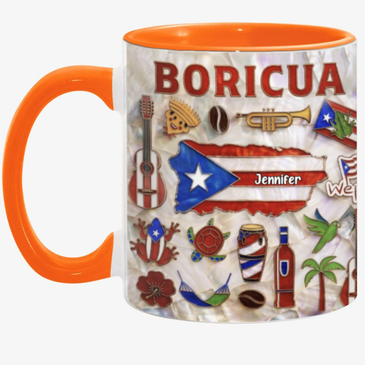 Personalized Puerto Rico Map 2D Printed Coffee Mug Cup, Custom Name Puerto Rico Gifts Souvenirs