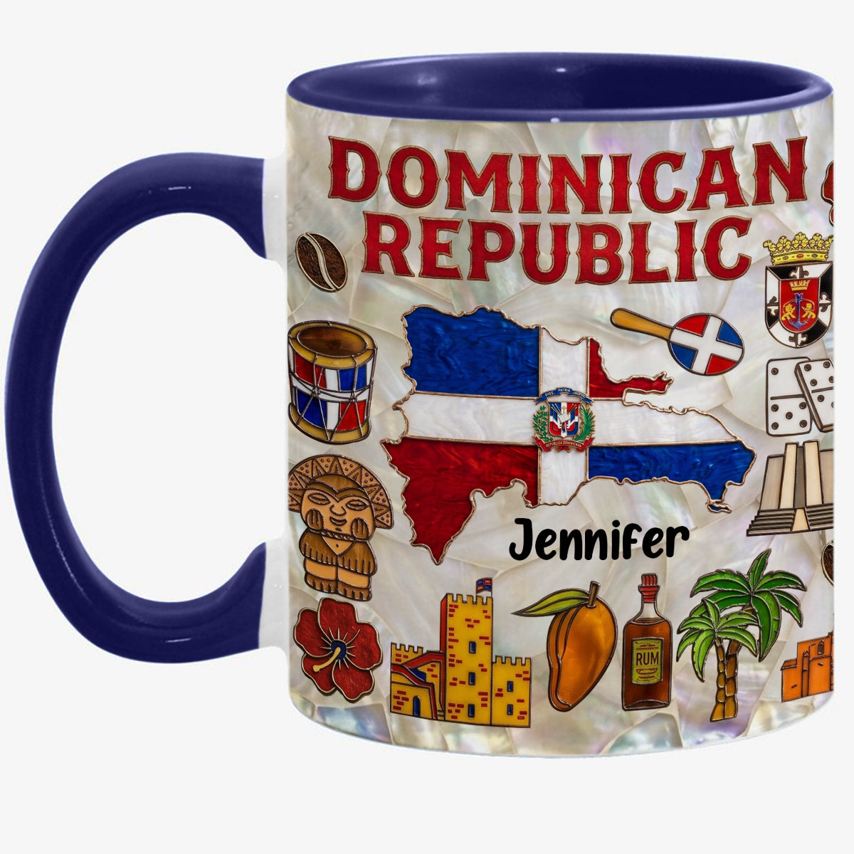Personalized Dominican Republic Map 2D Printed Coffee Mug Cup, Custom Name Dominican Republic Gifts Souvenirs