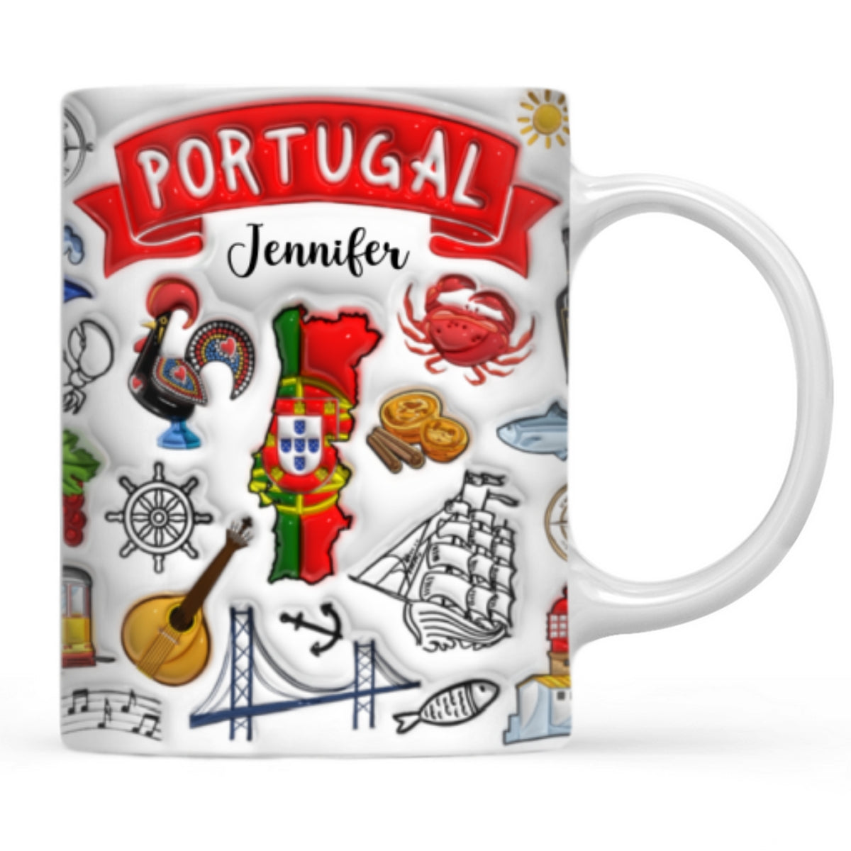 Custom Portugal Portuguese Mug With Ribbon, Name