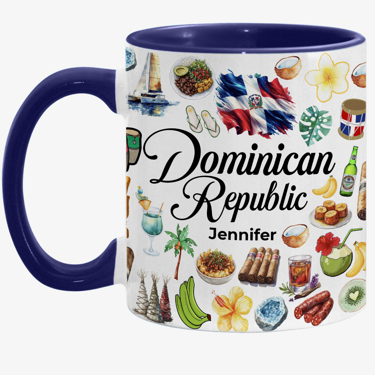 Custom Dominican Republic Accent Mug With Water Symbols, Name
