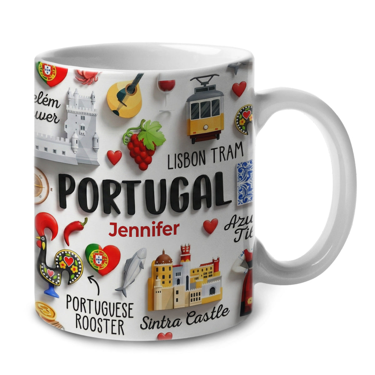 Portugal Coffee Mug Cup With Custom Your Name Emboss Effect