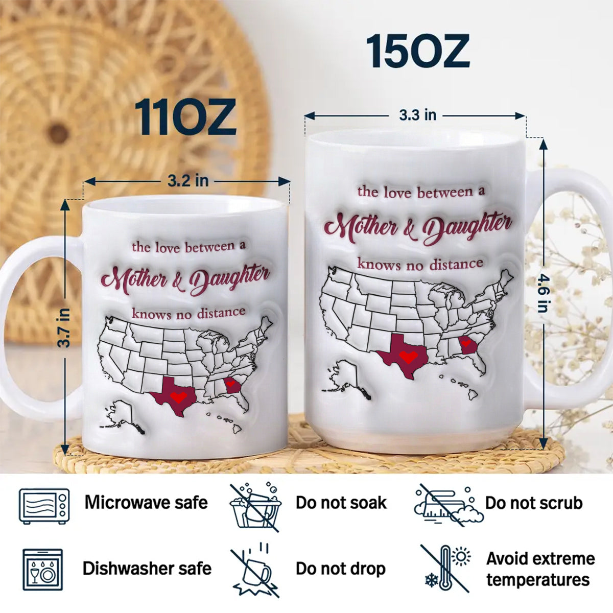 Personalized Gift For Mom Long Distance Mother And Daughter State Map Coffee Mug Cup