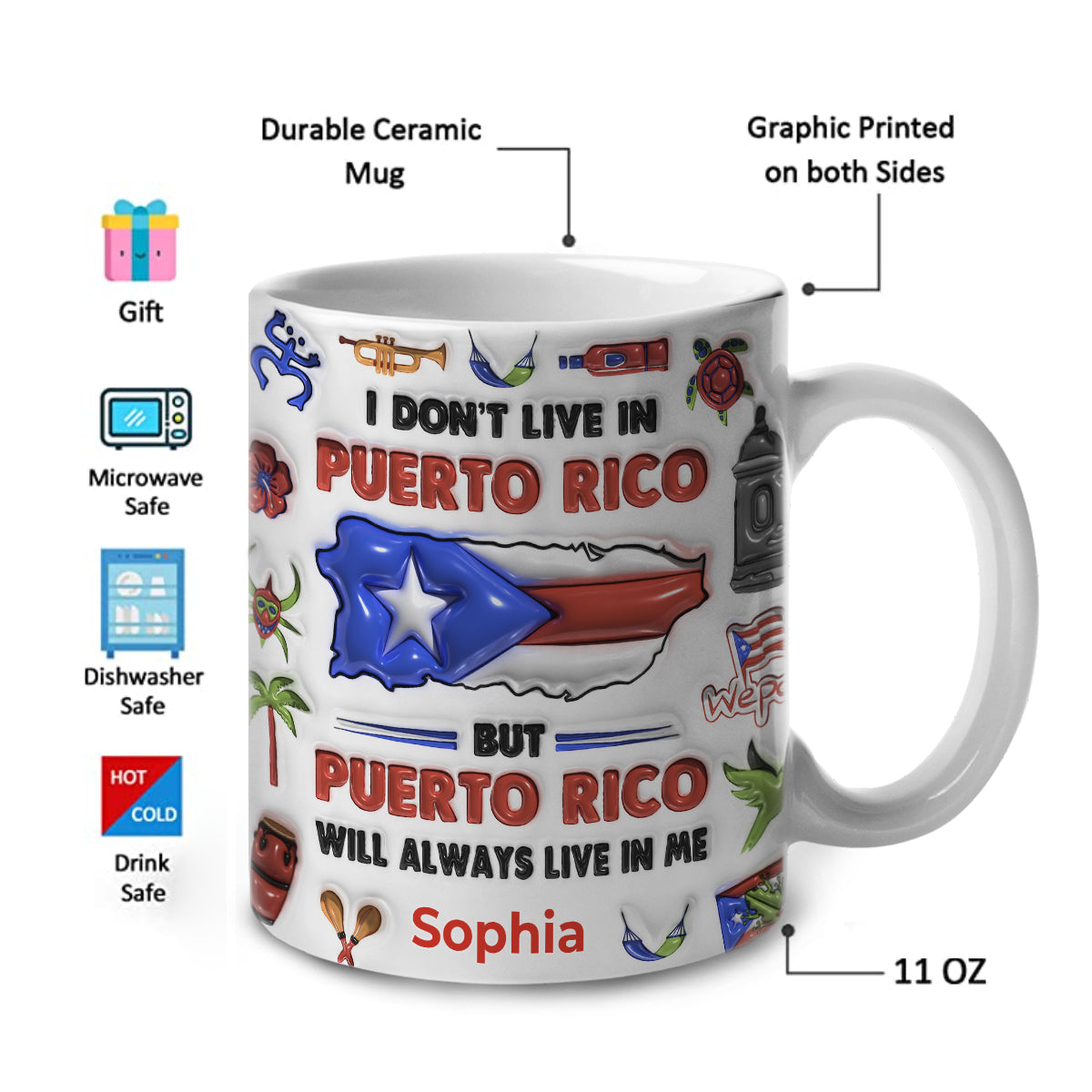 Custom Puerto Rico Will Always Live In Me, Symbols Coffee Mug Cup