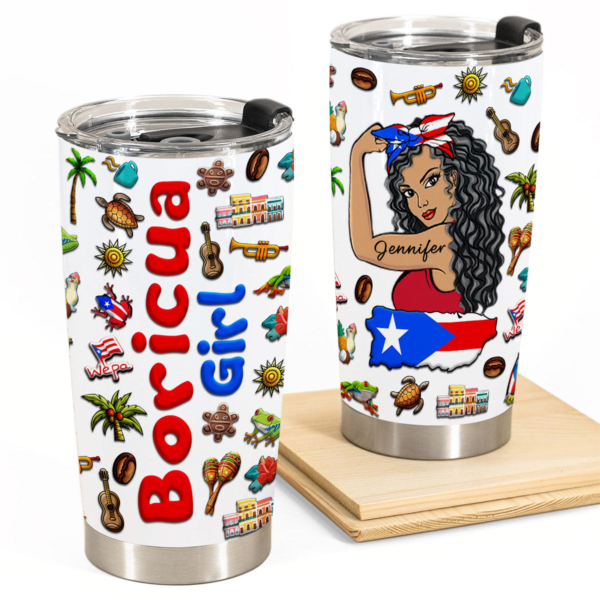 Custom Proud Boricua Puerto Rican Girl Tumbler And Your Name