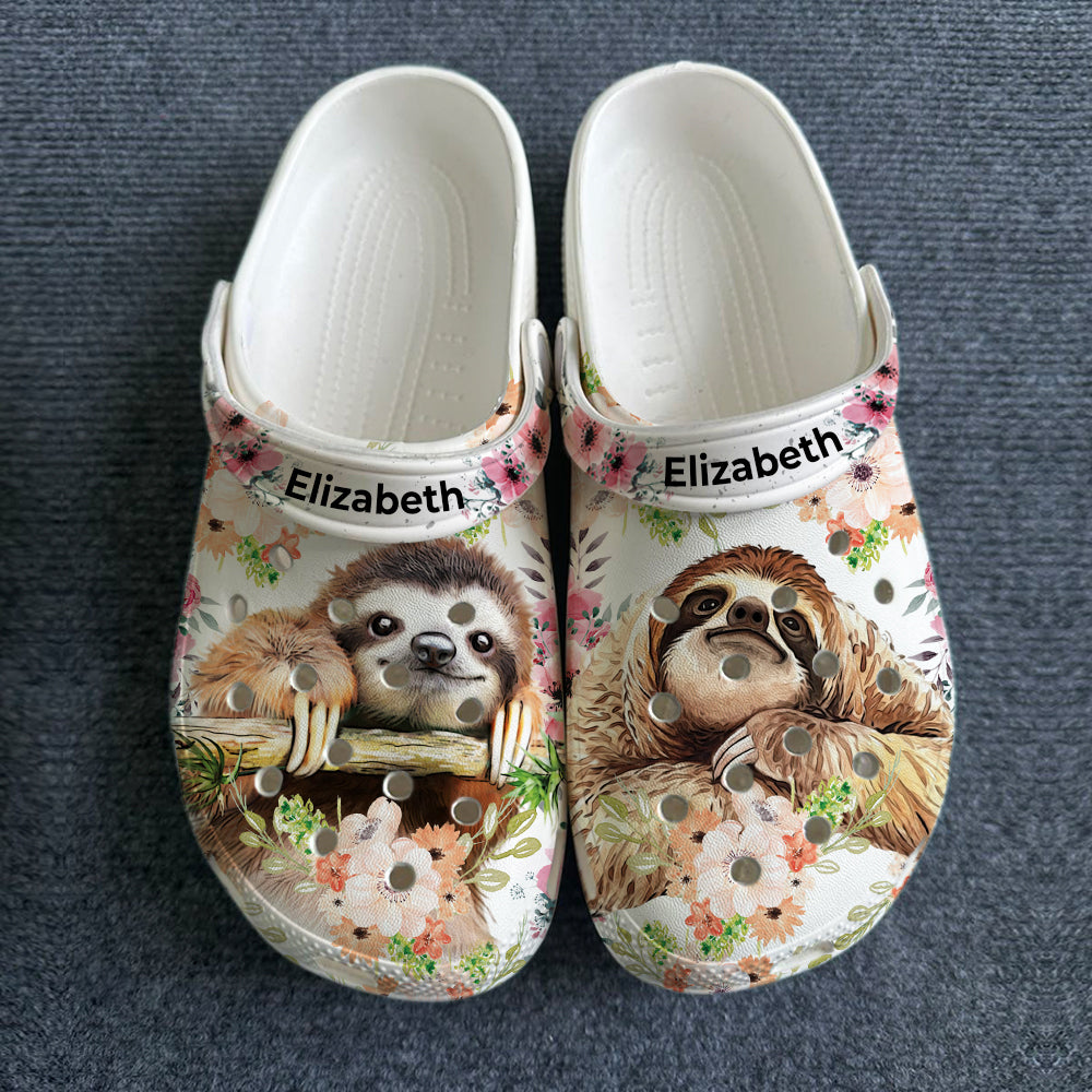 Sloth Flower Personalized Clogs Shoes With Your Name